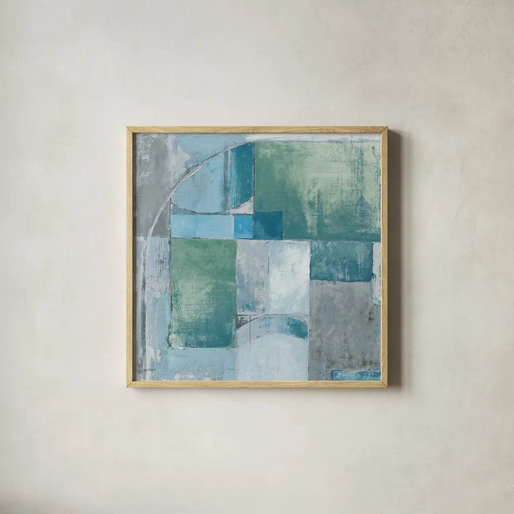 Trans Blues Before Sunrise by Mike Schick. Shown in a natural wood glass frame for a timeless modern aesthetic. Available as an archival giclee rolled canvas, fine art paper, or poster print. SKU 34198a.