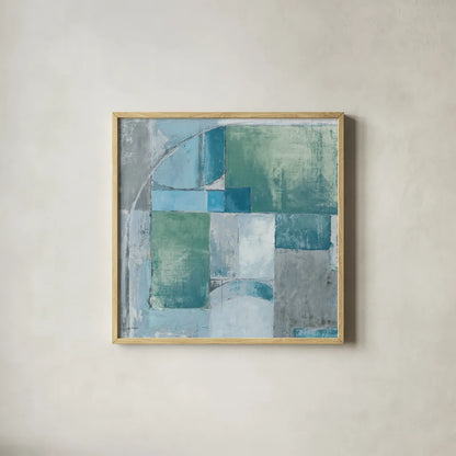 Trans Blues Before Sunrise by Mike Schick. Shown in a natural wood glass frame for a timeless modern aesthetic. Available as an archival giclee rolled canvas, fine art paper, or poster print. SKU 34198a.