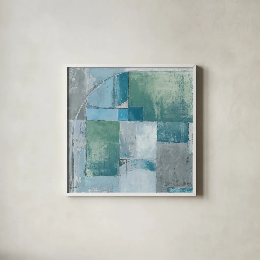 Trans Blues Before Sunrise by Mike Schick. Shown in a crisp white glass frame for a clean and minimalist style. Available as an archival giclee rolled canvas, fine art paper, or poster print. SKU 34198a.