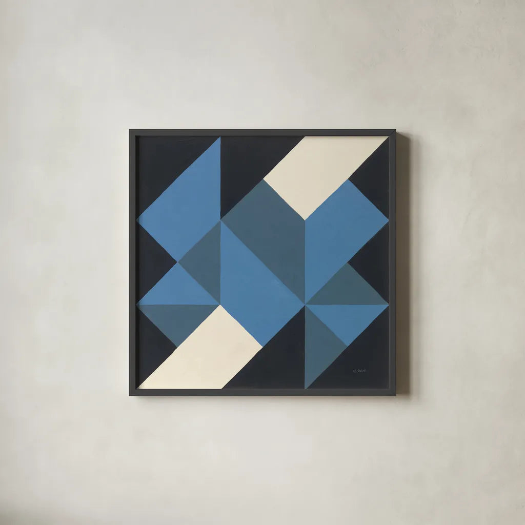 Triangles I by Mike Schick. Shown in a sleek black glass frame for a contemporary gallery look. Available as an archival giclee rolled canvas, fine art paper, or poster print. SKU 69652a.
