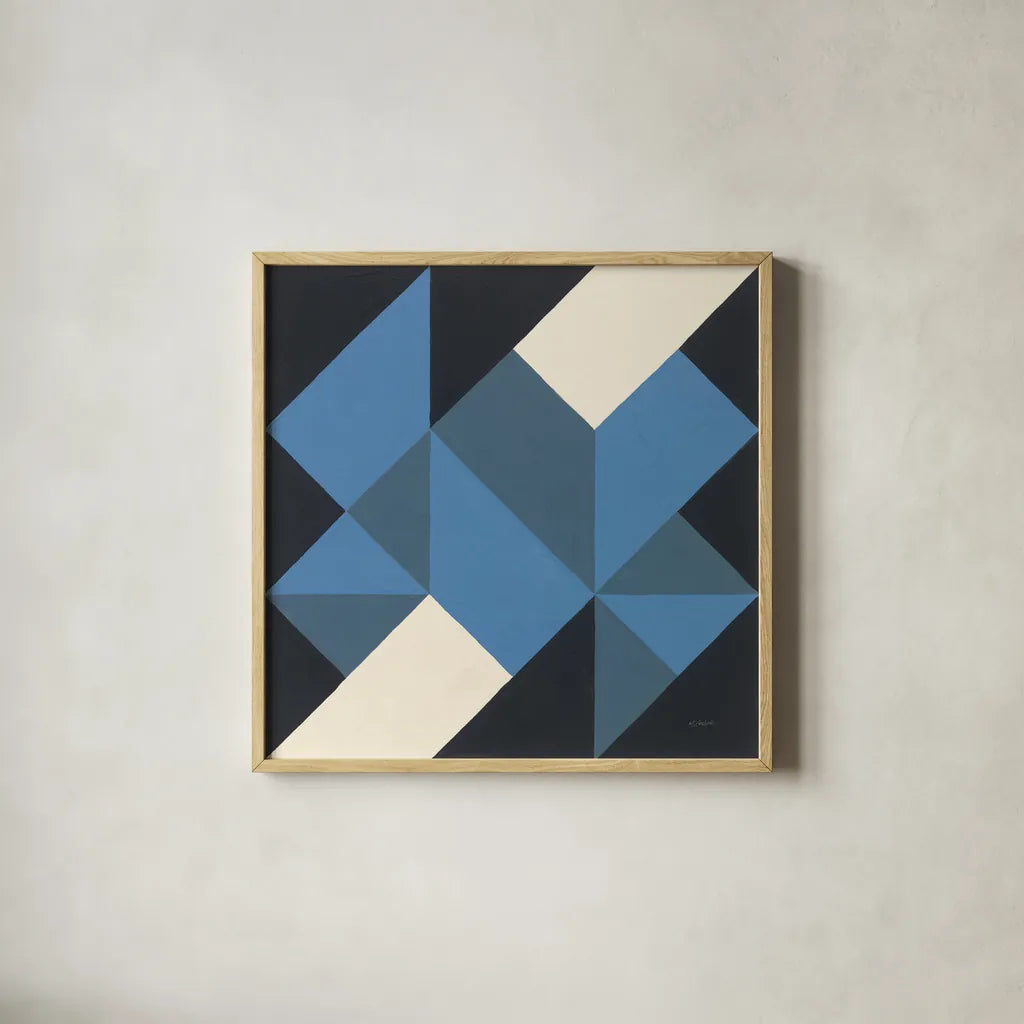 Triangles I by Mike Schick. Shown in a natural wood glass frame for a timeless modern aesthetic. Available as an archival giclee rolled canvas, fine art paper, or poster print. SKU 69652a.