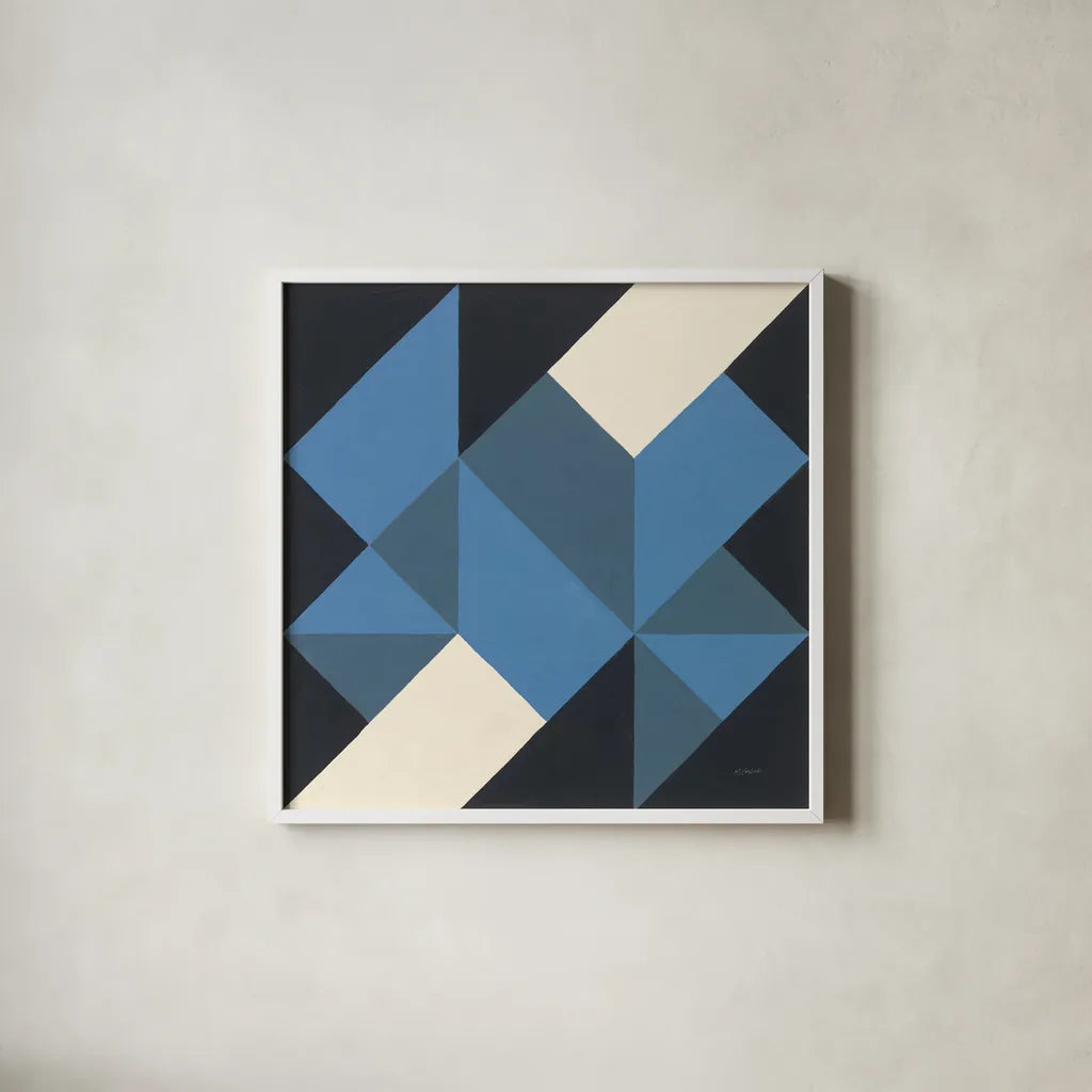 Triangles I by Mike Schick. Shown in a crisp white glass frame for a clean and minimalist style. Available as an archival giclee rolled canvas, fine art paper, or poster print. SKU 69652a.