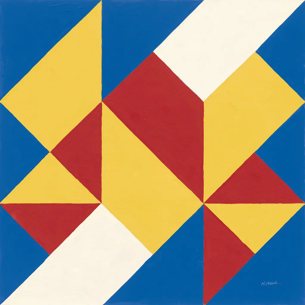 Triangles I Bright Primary by Mike Schick. SKU 82310a. Archival Giclee Fine art print for wall decor.