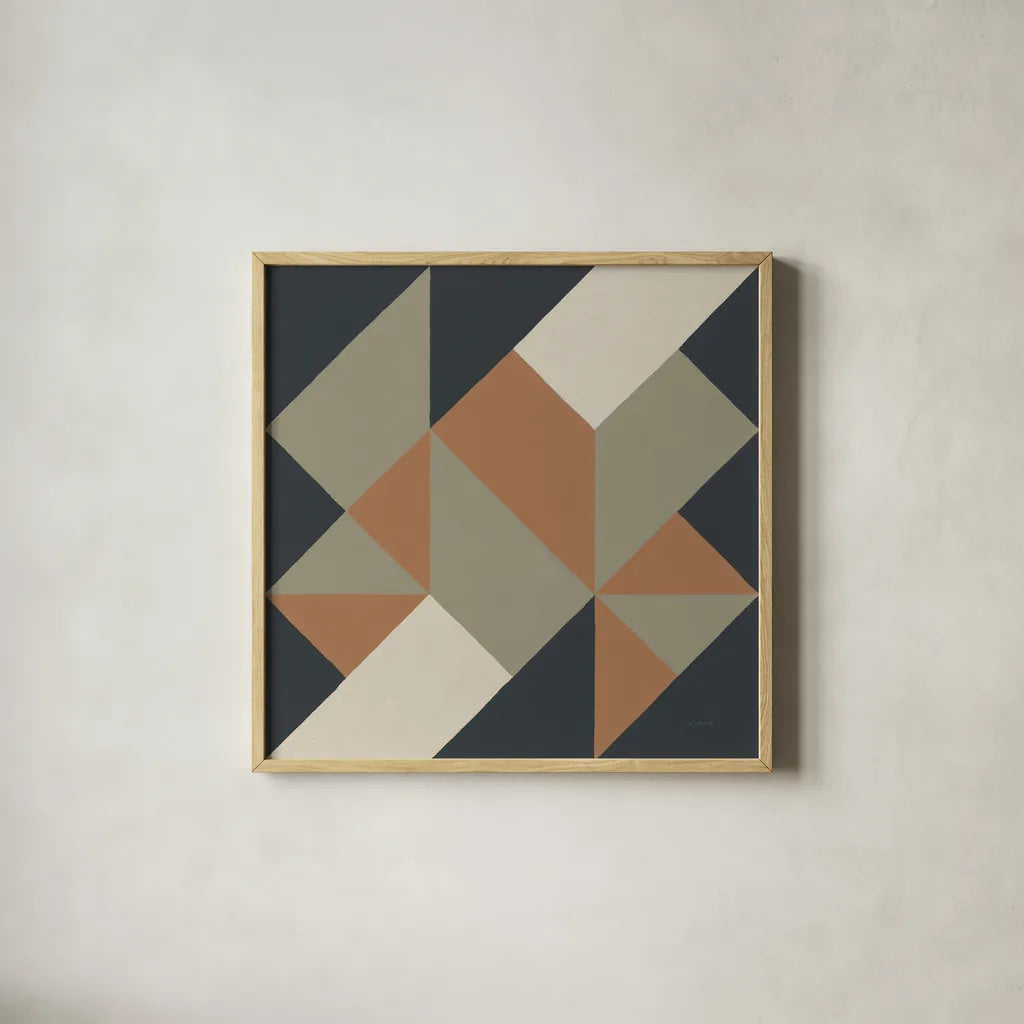 Triangles I Highland by Mike Schick. Shown in a natural wood glass frame for a timeless modern aesthetic. Available as an archival giclee rolled canvas, fine art paper, or poster print. SKU 69859a.