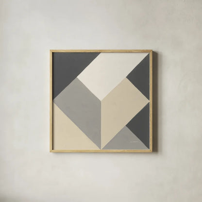 Triangles I Neutral Crop by Mike Schick. Shown in a natural wood glass frame for a timeless modern aesthetic. Available as an archival giclee rolled canvas, fine art paper, or poster print. SKU 70241a.