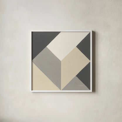 Triangles I Neutral Crop by Mike Schick. Shown in a crisp white glass frame for a clean and minimalist style. Available as an archival giclee rolled canvas, fine art paper, or poster print. SKU 70241a.