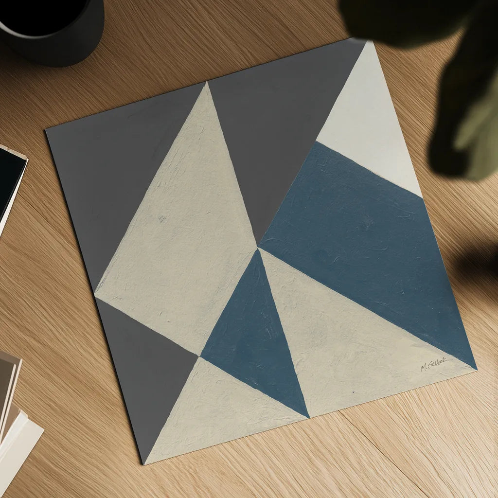 Triangles I Teal Crop by Mike Schick. Shown as a detailed flat fine art print, highlighting archival giclee quality. Available as an archival giclee rolled canvas, fine art paper, or poster print. SKU 79789a.