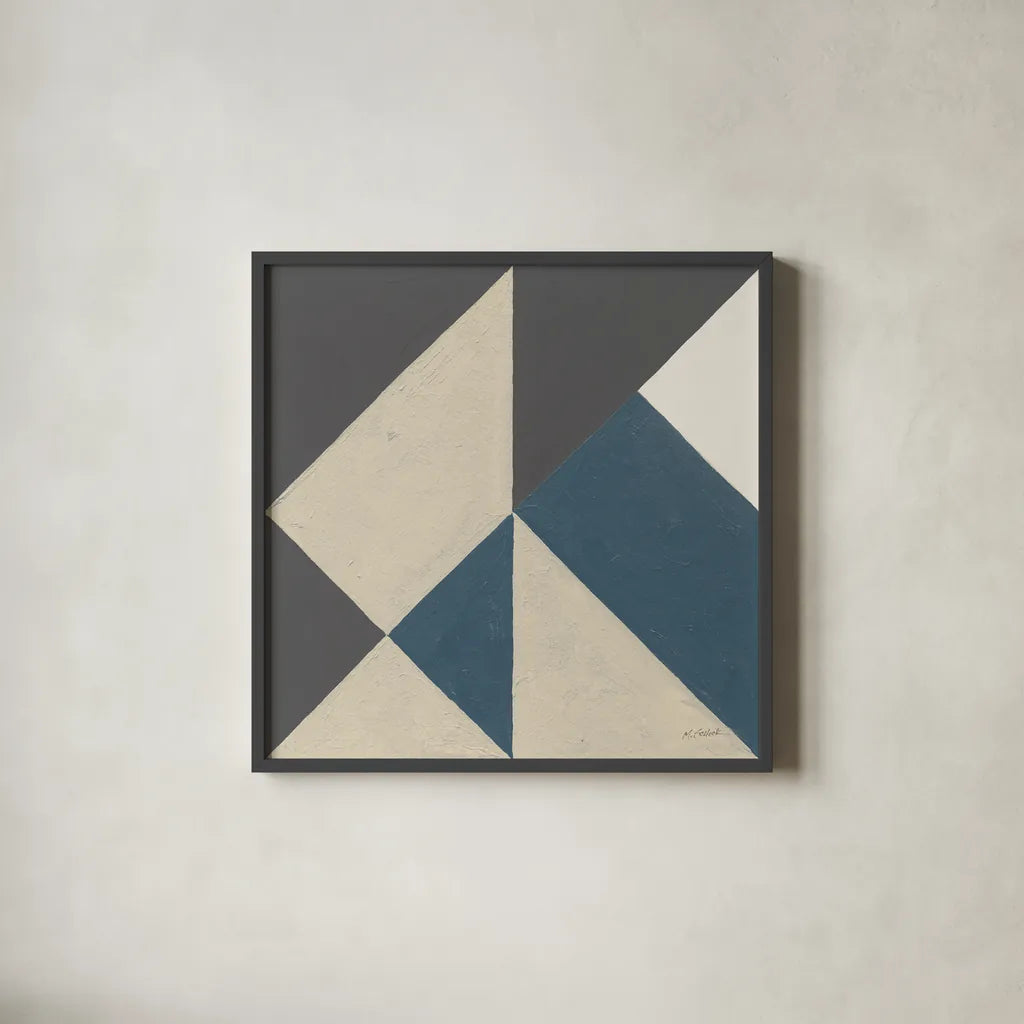 Triangles I Teal Crop by Mike Schick. Shown in a sleek black glass frame for a contemporary gallery look. Available as an archival giclee rolled canvas, fine art paper, or poster print. SKU 79789a.