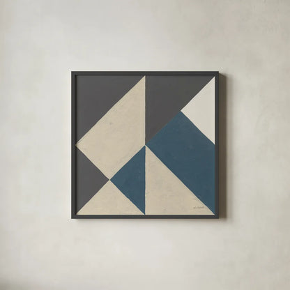 Triangles I Teal Crop by Mike Schick. Shown in a sleek black glass frame for a contemporary gallery look. Available as an archival giclee rolled canvas, fine art paper, or poster print. SKU 79789a.