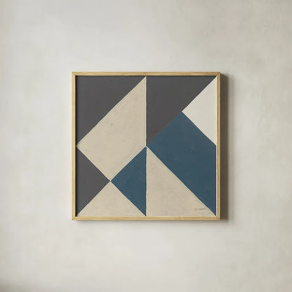 Triangles I Teal Crop by Mike Schick. Shown in a natural wood glass frame for a timeless modern aesthetic. Available as an archival giclee rolled canvas, fine art paper, or poster print. SKU 79789a.