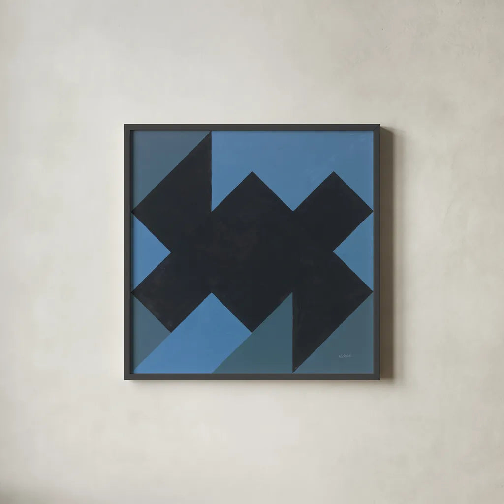 Triangles II by Mike Schick. Shown in a sleek black glass frame for a contemporary gallery look. Available as an archival giclee rolled canvas, fine art paper, or poster print. SKU 69653a.