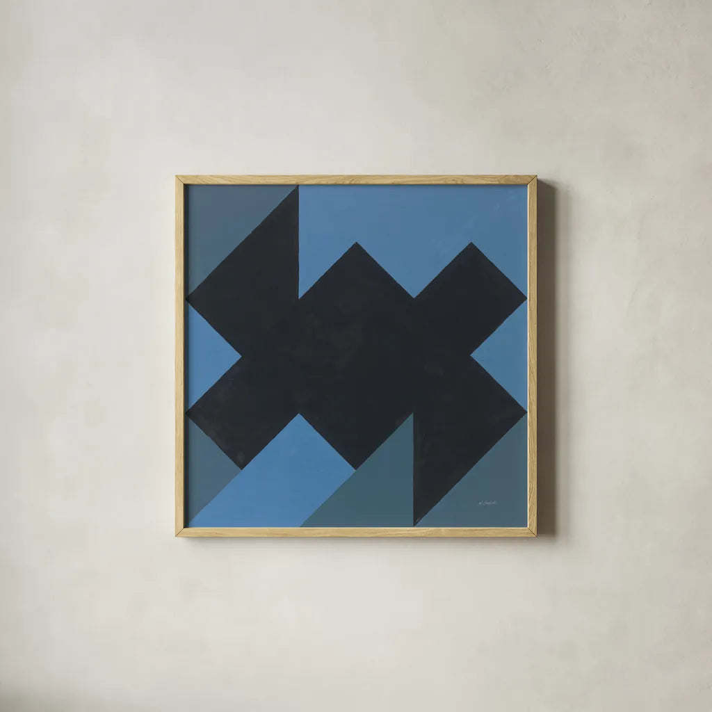 Triangles II by Mike Schick. Shown in a natural wood glass frame for a timeless modern aesthetic. Available as an archival giclee rolled canvas, fine art paper, or poster print. SKU 69653a.