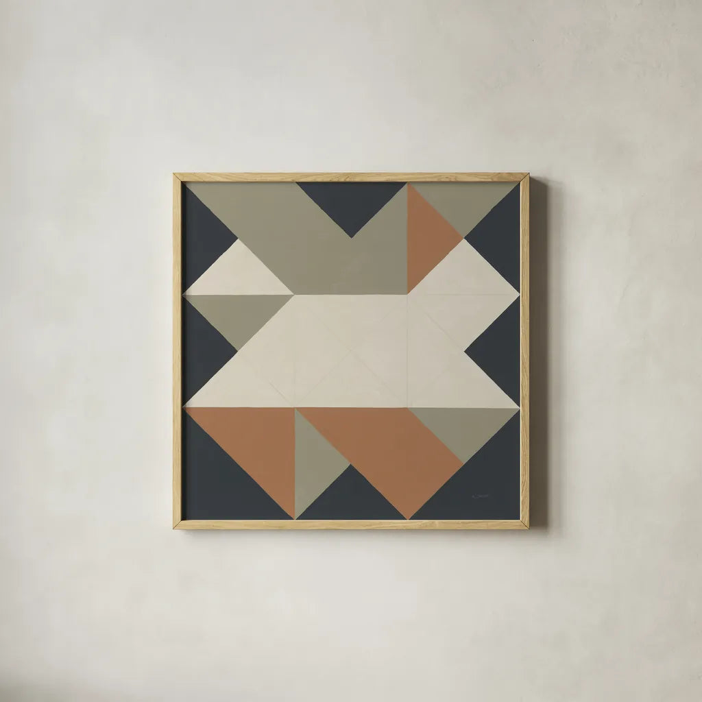 Triangles III Highland by Mike Schick. Shown in a natural wood glass frame for a timeless modern aesthetic. Available as an archival giclee rolled canvas, fine art paper, or poster print. SKU 69860a.
