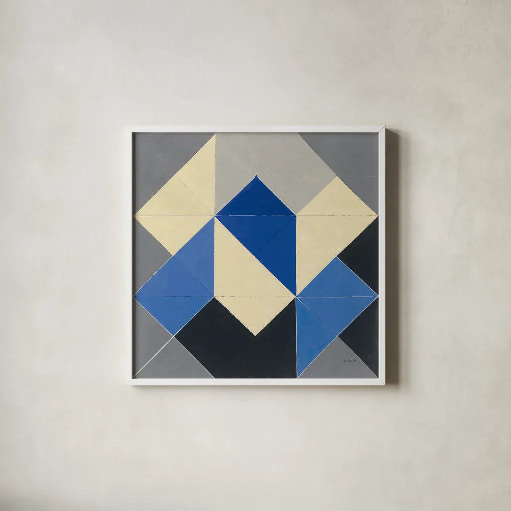 Triangles IV by Mike Schick. Shown in a crisp white glass frame for a clean and minimalist style. Available as an archival giclee rolled canvas, fine art paper, or poster print. SKU 69655a.