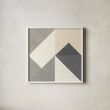 Triangles IV Neutral Crop by Mike Schick. Shown in a crisp white glass frame for a clean and minimalist style. Available as an archival giclee rolled canvas, fine art paper, or poster print. SKU 70242a.