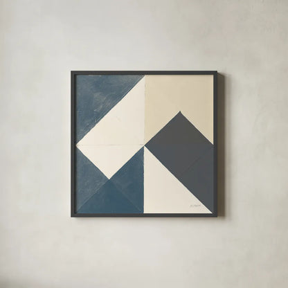 Triangles IV Teal Crop by Mike Schick. Shown in a sleek black glass frame for a contemporary gallery look. Available as an archival giclee rolled canvas, fine art paper, or poster print. SKU 79790a.