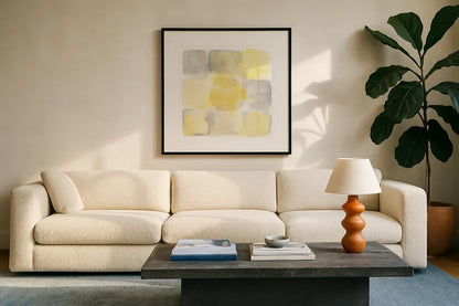 Two Tone I by Mike Schick. Displayed in a glass frame with matte in a clean modern living room. Available as an archival giclee rolled canvas, fine art paper, or poster print. SKU 20722a.