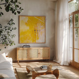 Understatement Crop by Mike Schick. Shown in a natural wood frame in a cozy modern living room. Available as an archival giclee rolled canvas, fine art paper, or poster print. SKU 64647a.