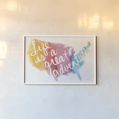 Watercolor USA by Mike Schick. shown as a paper print in a white frame. Available as a archival giclee rolled canvas, fine art paper, or poster print. SKU 25454i.