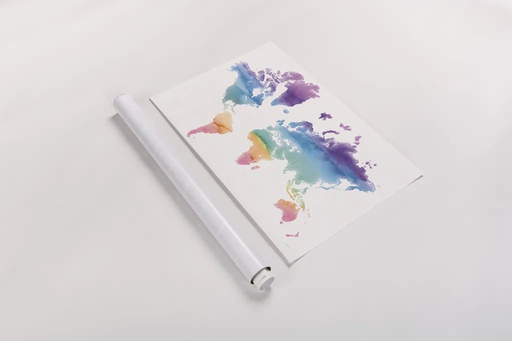 Watercolor World by Mike Schick. shown as a rolled paper print. Available as archival giclee rolled canvas, fine art paper, or poster print. SKU 25453i.