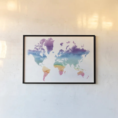 Watercolor World by Mike Schick. shown as a paper print in a black flame. Available as a archival giclee rolled canvas, fine art paper, or poster print. SKU 25453i.