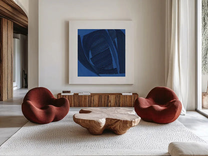 Weaving I by Mike Schick. Shown as extra-large giant wall art in a modern living room. Available as an archival giclee rolled canvas, fine art paper, or poster print. SKU 59965a.