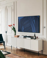 Weaving I Crop by Mike Schick. shown as a framed stretched canvas in a living room above a console. Available as a archival giclee rolled canvas, fine art paper, or poster print. SKU 59965i.