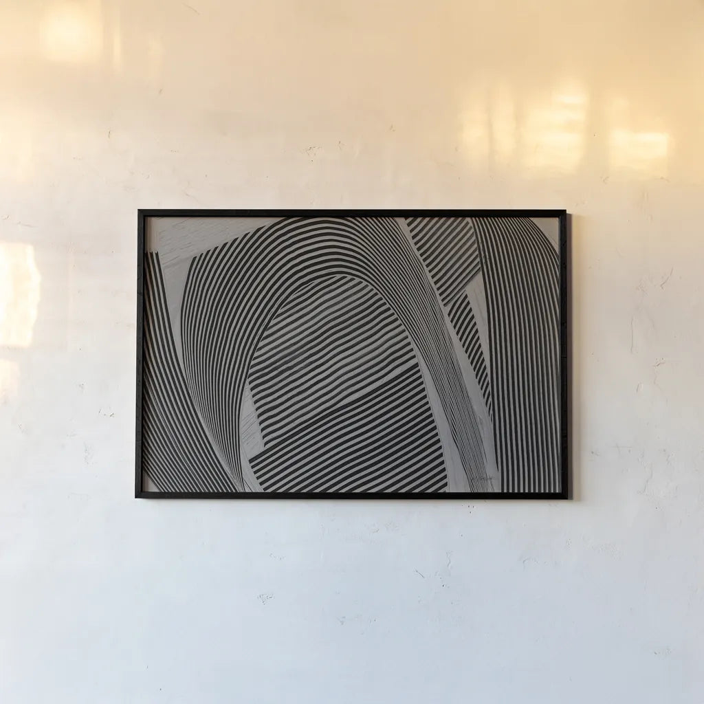Weaving I Gray Crop by Mike Schick. shown as a paper print in a black flame. Available as a archival giclee rolled canvas, fine art paper, or poster print. SKU 79786i.