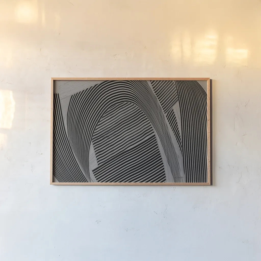 Weaving I Gray Crop by Mike Schick. shown as a paper print in a natural frame. Available as a archival giclee rolled canvas, fine art paper, or poster print. SKU 79786i.