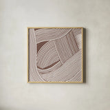 Weaving III Brown by Mike Schick. Shown in a natural wood glass frame for a timeless modern aesthetic. Available as an archival giclee rolled canvas, fine art paper, or poster print. SKU 85460a.