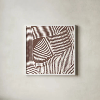 Weaving III Brown by Mike Schick. Shown in a crisp white glass frame for a clean and minimalist style. Available as an archival giclee rolled canvas, fine art paper, or poster print. SKU 85460a.