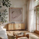 Weaving III Brown by Mike Schick. Shown in a natural wood frame in a cozy modern living room. Available as an archival giclee rolled canvas, fine art paper, or poster print. SKU 85460a.