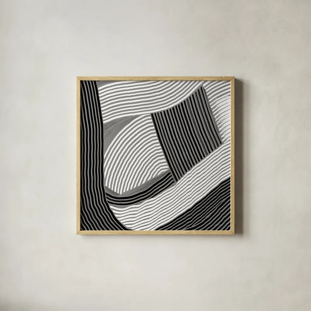 Weaving III Paloma by Mike Schick. Shown in a natural wood glass frame for a timeless modern aesthetic. Available as an archival giclee rolled canvas, fine art paper, or poster print. SKU 79801a.