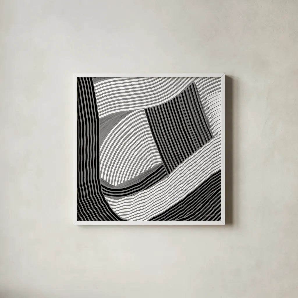 Weaving III Paloma by Mike Schick. Shown in a crisp white glass frame for a clean and minimalist style. Available as an archival giclee rolled canvas, fine art paper, or poster print. SKU 79801a.