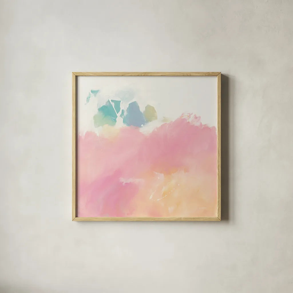 What I Saw Upon Waking by Mike Schick. Shown in a natural wood glass frame for a timeless modern aesthetic. Available as an archival giclee rolled canvas, fine art paper, or poster print. SKU 31252a.