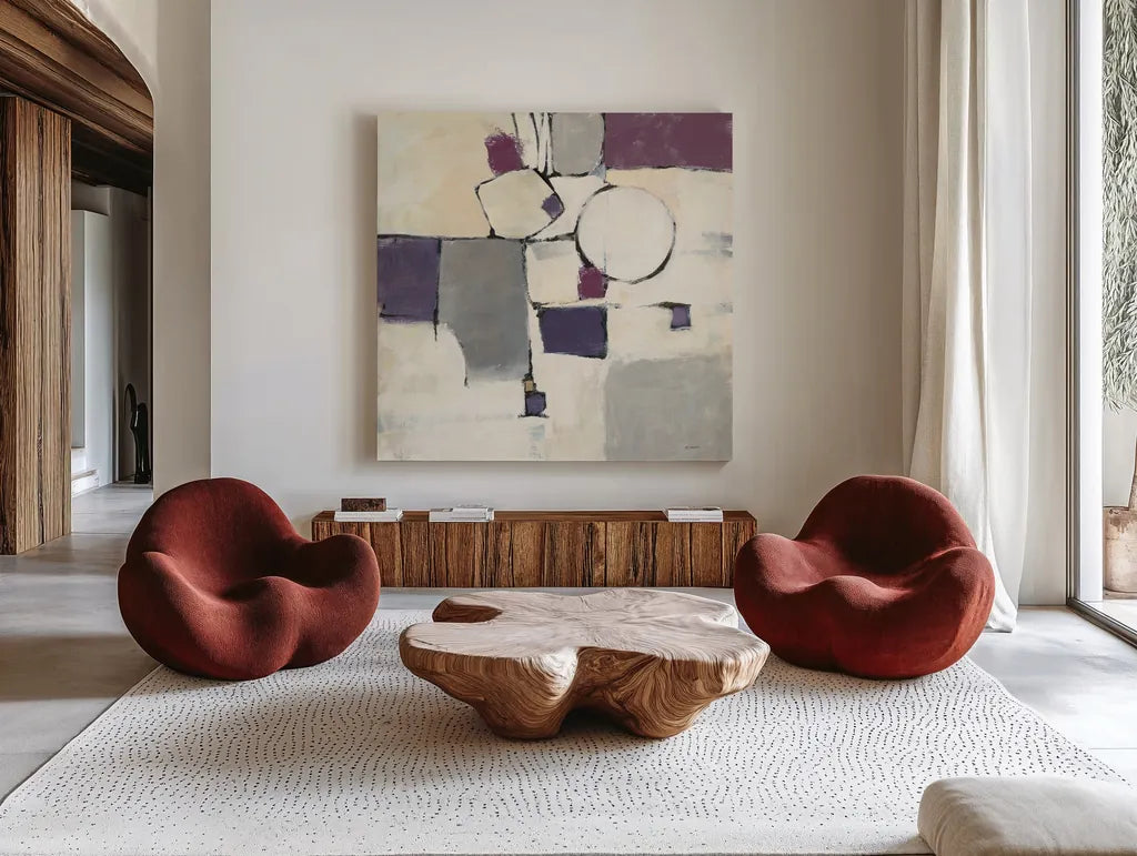 White Out I by Mike Schick. Shown as extra-large giant wall art in a modern living room. Available as an archival giclee rolled canvas, fine art paper, or poster print. SKU 6463a.