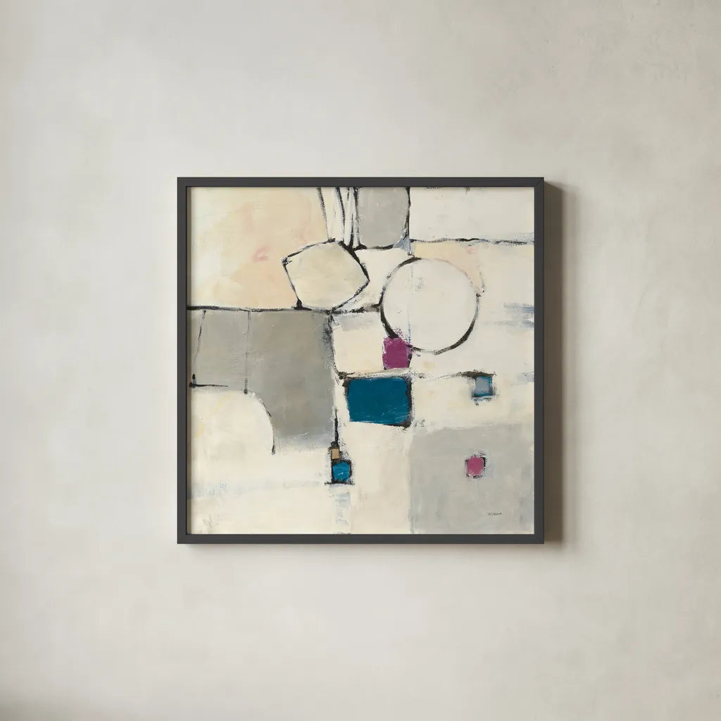 White Out I Neutral by Mike Schick. Shown in a sleek black glass frame for a contemporary gallery look. Available as an archival giclee rolled canvas, fine art paper, or poster print. SKU 19717a.