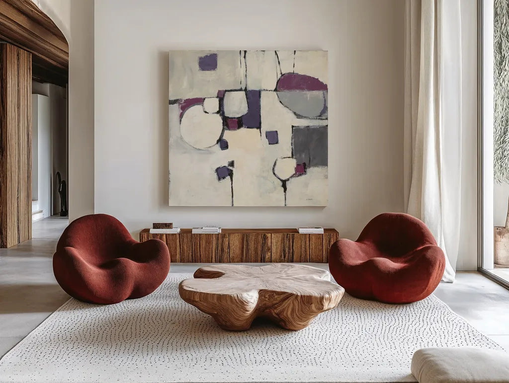 White Out II by Mike Schick. Shown as extra-large giant wall art in a modern living room. Available as an archival giclee rolled canvas, fine art paper, or poster print. SKU 6464a.