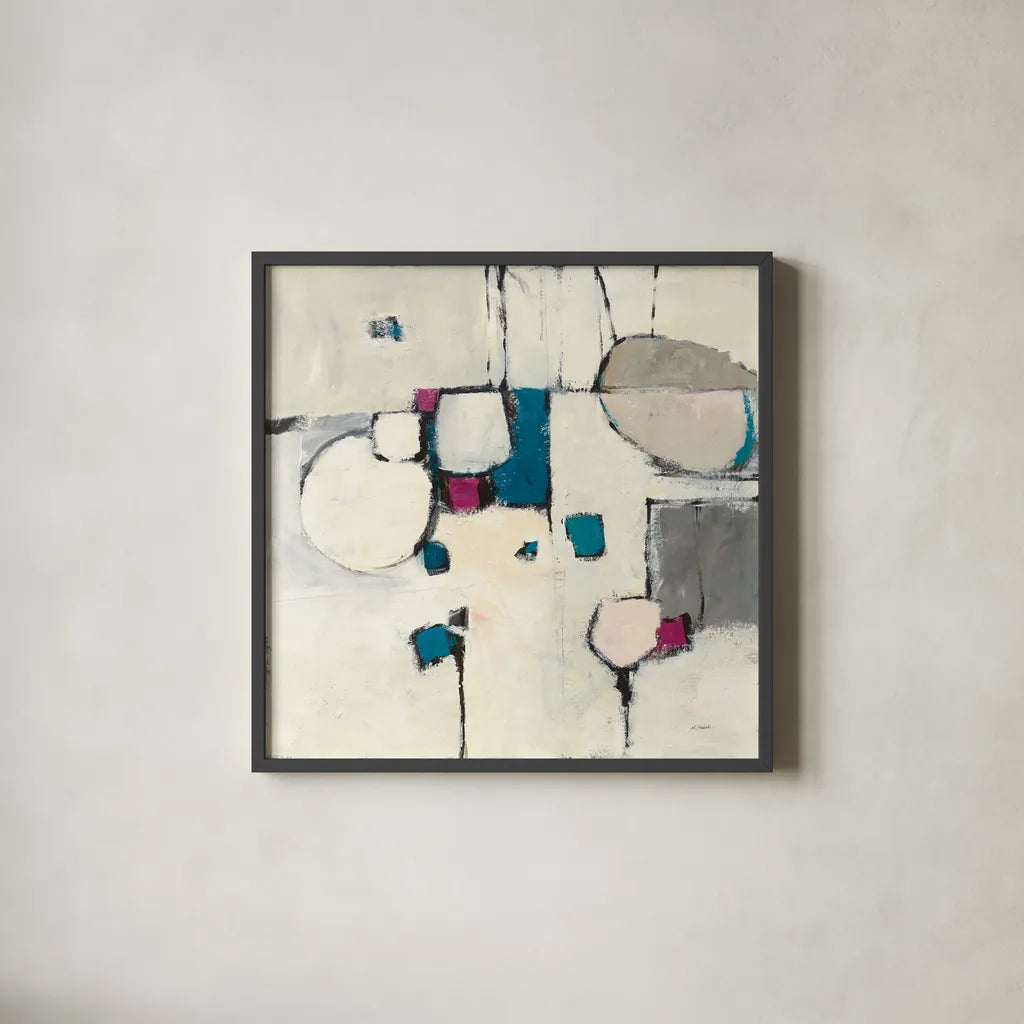 White Out II Neutral by Mike Schick. Shown in a sleek black glass frame for a contemporary gallery look. Available as an archival giclee rolled canvas, fine art paper, or poster print. SKU 19718a.