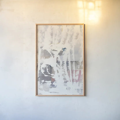 White Out in the Forest by Mike Schick. shown as a paper print in a natural frame. Available as a archival giclee rolled canvas, fine art paper, or poster print. SKU 28665h.