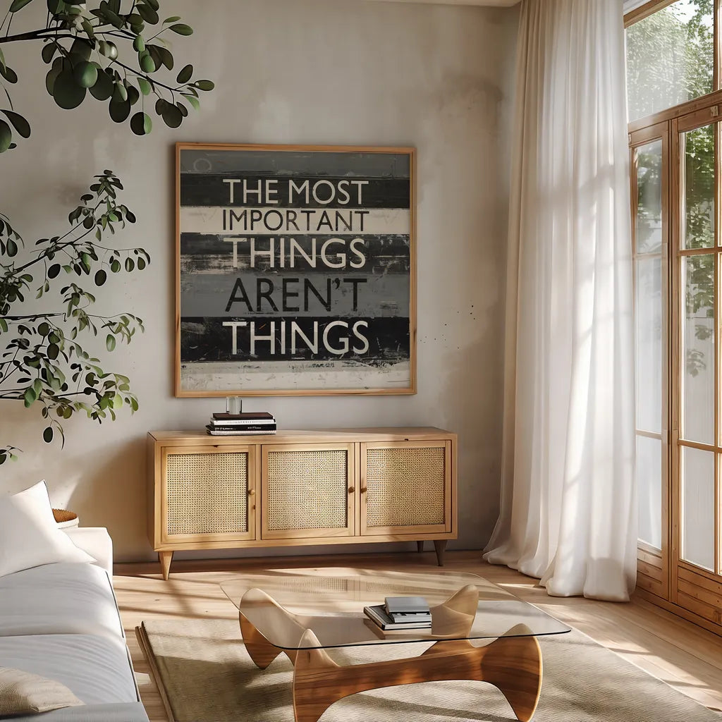 Zephyr Quote II by Mike Schick. Shown in a natural wood frame in a cozy modern living room. Available as an archival giclee rolled canvas, fine art paper, or poster print. SKU 11071a.