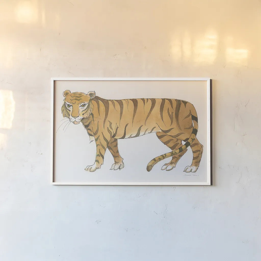 Big Cats IV by Miranda Thomas. shown as a paper print in a white frame. Available as a archival giclee rolled canvas, fine art paper, or poster print. SKU 53740i.