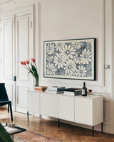 Farm Life VI by Miranda Thomas. shown as a framed stretched canvas in a living room above a console. Available as a archival giclee rolled canvas, fine art paper, or poster print. SKU 35487i.