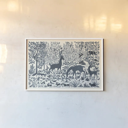 Forest Life I by Miranda Thomas. shown as a paper print in a white frame. Available as a archival giclee rolled canvas, fine art paper, or poster print. SKU 35603i.