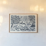 Forest Life II by Miranda Thomas. shown as a paper print in a natural frame. Available as a archival giclee rolled canvas, fine art paper, or poster print. SKU 35604i.