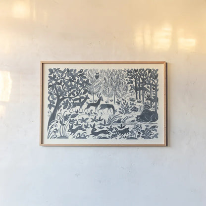 Forest Life II by Miranda Thomas. shown as a paper print in a natural frame. Available as a archival giclee rolled canvas, fine art paper, or poster print. SKU 35604i.