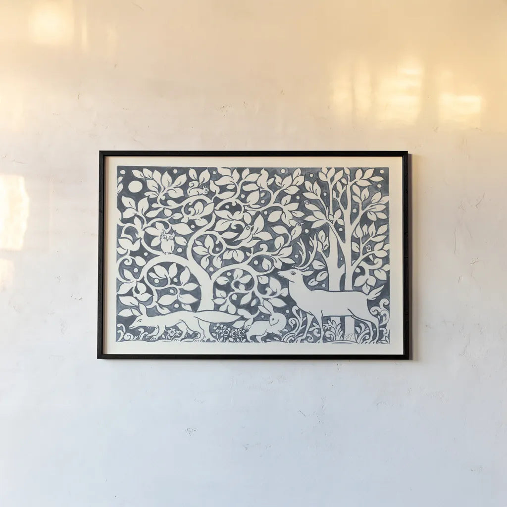 Forest Life IV by Miranda Thomas. shown as a paper print in a black flame. Available as a archival giclee rolled canvas, fine art paper, or poster print. SKU 35606i.