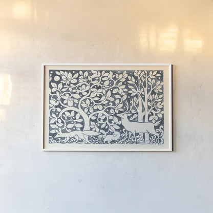 Forest Life IV by Miranda Thomas. shown as a paper print in a white frame. Available as a archival giclee rolled canvas, fine art paper, or poster print. SKU 35606i.