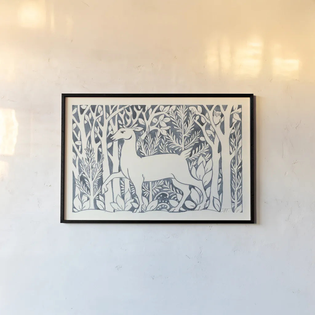 Forest Life V by Miranda Thomas. shown as a paper print in a black flame. Available as a archival giclee rolled canvas, fine art paper, or poster print. SKU 35607i.