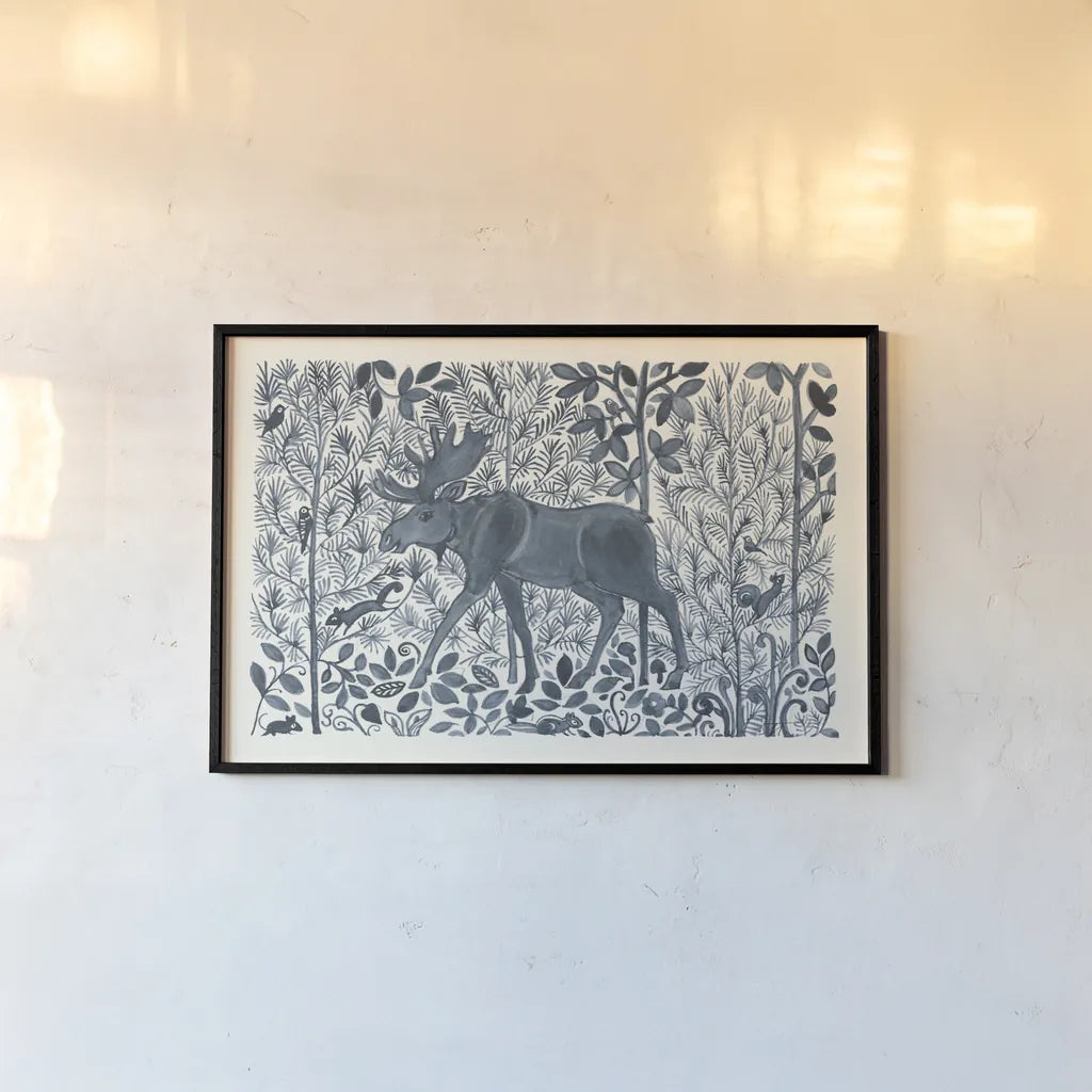 Forest Life VI by Miranda Thomas. shown as a paper print in a black flame. Available as a archival giclee rolled canvas, fine art paper, or poster print. SKU 35608i.